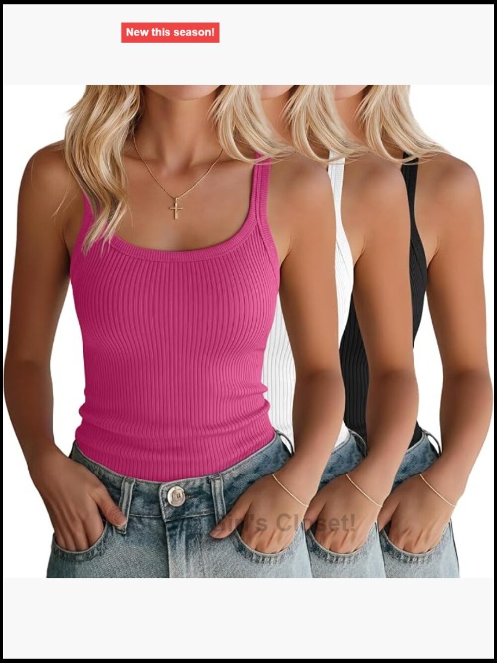 Women's Ribbed Tank Tops 3 Pack Scoop Neck Sleeveless Cotton Blend